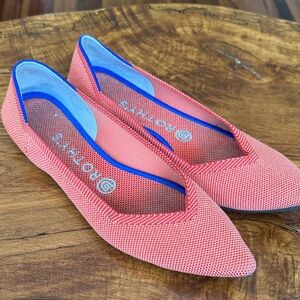 Rothy's the point retired color Vibrant Coral orange and Blue Flats size 8